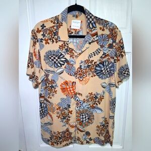 100% Soft Viscose Short-Sleeve Colorful Button Down-Denim & Flower-Men's Size Lg